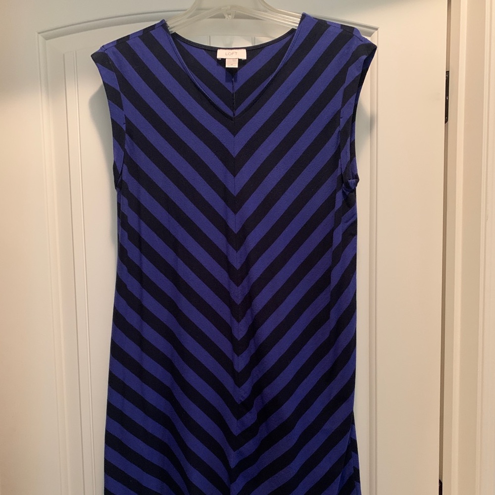 LOFT blue black chevron dress